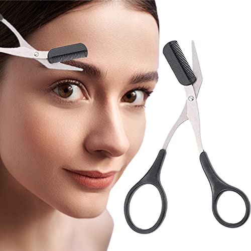 Eyebrow Scissors with Comb, Black Eyebrow Trimmer Scissors, Stainless Steel Eyebrow Trimmer Eyelash Comb Eyebrow Comb Small Eyebrow Grooming Beau