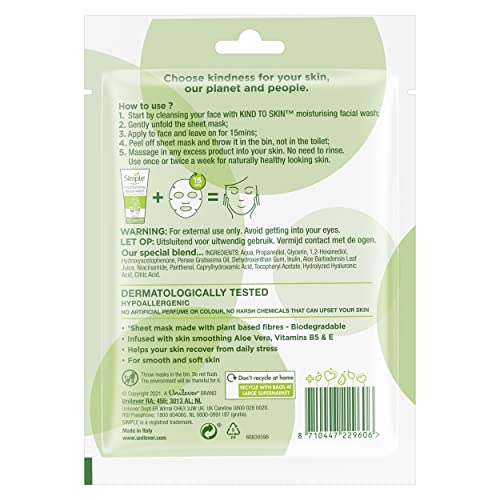 Simple Kind To Skin De-Stress Cruelty-Free And Vegan Sheet Mask For Sensitive Skin 1 Pc