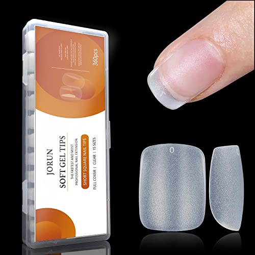 240 PCS Extra Short Square Gel False Nail Tips, Transparent Soft Gel Full Cover False Nail Tips, 12 Sizes Gel False Nail Tip Extension Kit, Suita