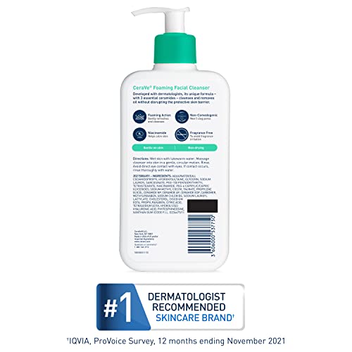 CeraVe Foaming Cleanser 16 oz for Daily Face Washing, Normal to Oily Skin