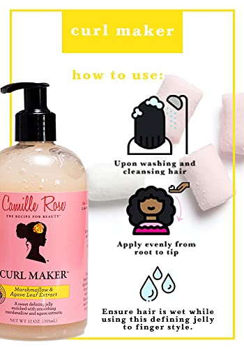Camille Rose Curl Maker Jelly 355ml - Crafted to nourish and define curls. Natural, clean formula. For coily, curly, wavy hair. ALOE JUICES & MAR