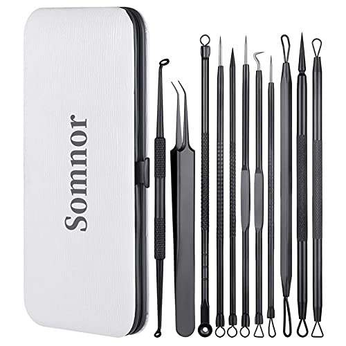 Somnr Pimple Popper Tool Kit, 11Pcs Blackhead Remover Tool Blackhead Extractor Tool Kit with White Bag,Pimple Popping Kit for Pimples, Blackheads