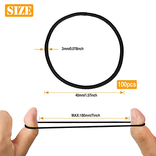 HXC 100pcs Black Elastic Hair Bands, Small Elastic Hair Bobbles For Women, 2mm Thin Hair Tie for Kids, Soft Hair Bands withou Metal, Elastic Pony