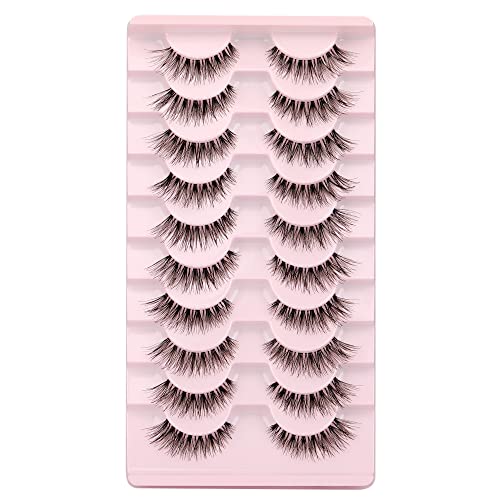 JIMIRE Cat Eye Eyelashes 10 Pairs Fake Eyelashes Fluffy Natural Look False Lashes 14mm Lashes Pack
