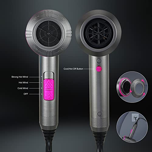 Professional Hair Dryer 2000W Fast Drying Ionic Hairdryer with Diffuser Hairdryer with 2 Speeds, 3 Heating and Cool Button for Women Man Home Tra