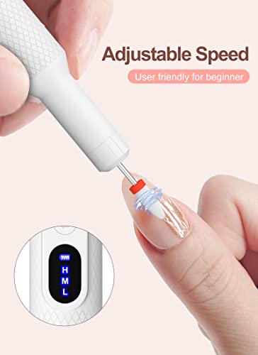 Electric Nail Files, Nail Drill Portable E File Kit with Rechargeable Base, 12 Drill Bits, Adjustable Speed Electric Manicure and Pedicure Set fo