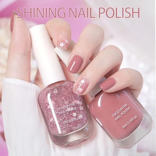 Glitter Nail Polish Peeling Off Nail Varnish - 2 In 1 Glitter Bare Pink Nail Polish - Quick Drying & Holographic Nail Polish - Water Based Formul