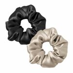 LILYSILK Silk Hair Scrunchies for Frizz Prevention, 100% Mulberry Silk Hair Ties for Breakage Prevention, Elastic ponytail Holders(1 Black+1 Coff