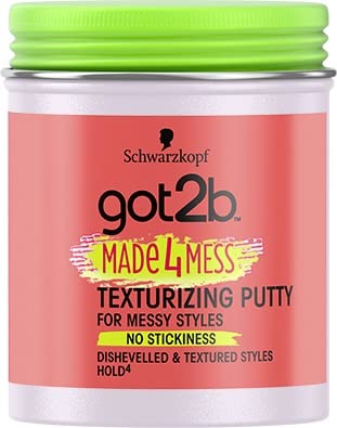 Schwarzkopf got2b Made4Mess Texture Hair Putty, Medium Hold, For Layered or Pixie Cuts, Silicone Free, 100 ml