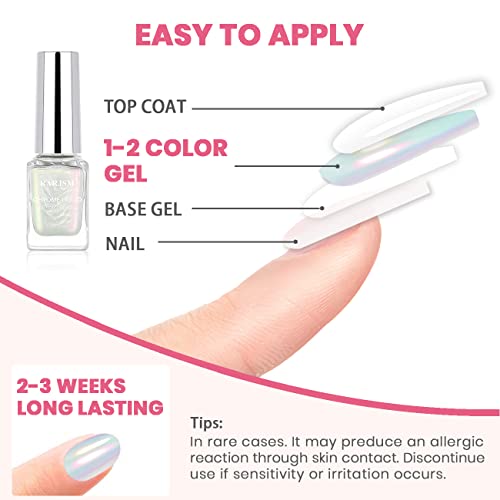 RARJSM Aurora Liquid Powder Chrome Nail Polish Magic Metallic Chameleon Mirror Effect Finish 5ML 0.17FLOZ Chrome Iridescent Mermaid Pearl White G