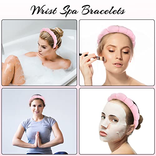 Spa Headband for Women Sponge, Puffy Makeup Headband for Skincare, Skincare Headband with Wristbands Terry Towel Cloth Fabric Head Band, Facial M