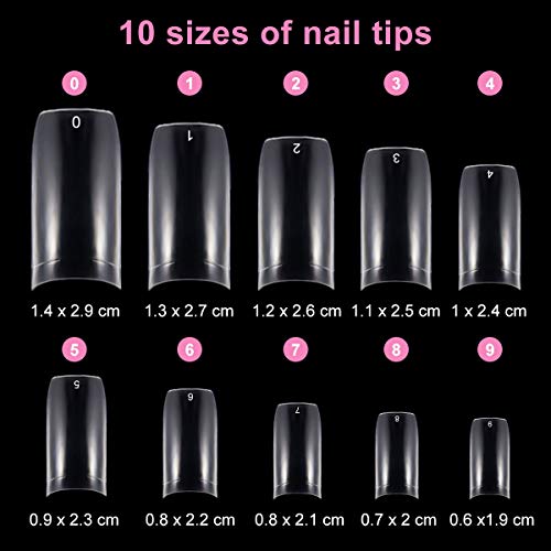 Beainfir 500 Pieces Clear False Nail Tips French Artificial Fake Art Nails Tips 10 Sizes DIY Acrylic Fake Nail with Box, Nail Brush, Cuticle Push