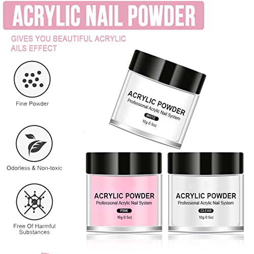 Acrylic Powder Set - Colorful Acrylic Nail Powder Powder for Acrylic Nails Extension 3Colors Set