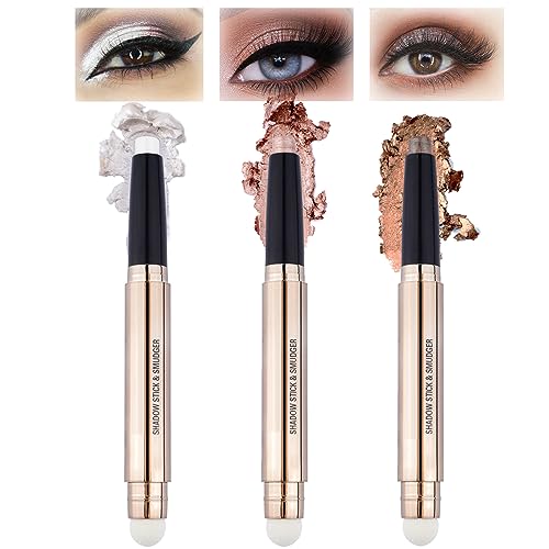 Glitter Eyeshadow Metallic Eye Shadow Stick,Pearl Shimmer Dual-Ended Eyeshadow Eye Brightener Highlighting Pen,High Pigmented,Cruelty Free,Smooth