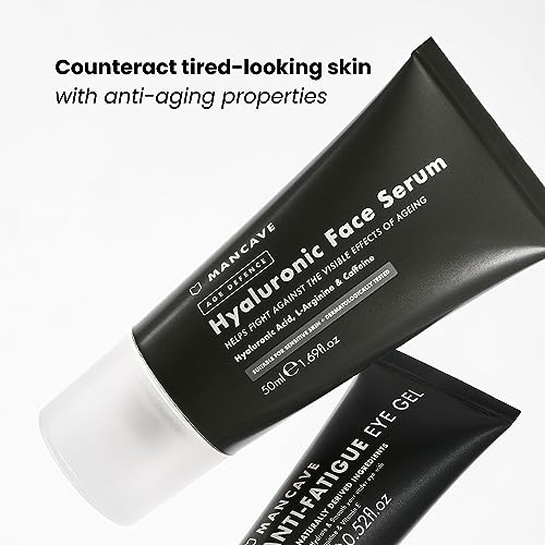 ManCave Hyaluronic Acid and Caffeine Anti-Aging Face Serum 50ml, Formulated to reduce the Appearance of Fatigue and Enhance Damaged Skin with Caf