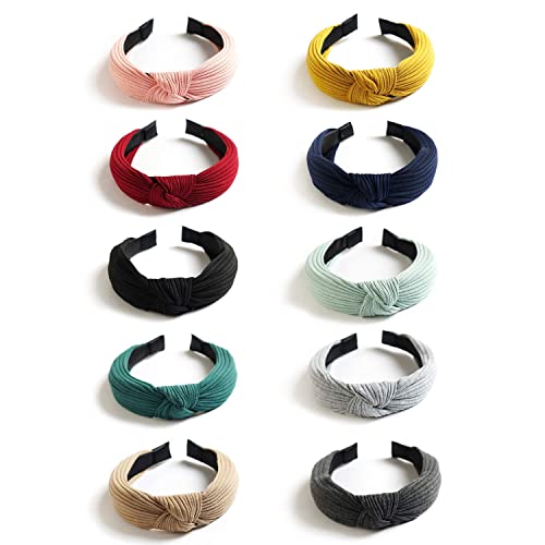 DRESHOW 10 Pieces Wide Headbands Knot Turban Headband Hair Band Elastic Hair Accessories for Women and Girls
