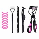 Eyelash Curler, 4 in 1 Lash Curler Kit，Black Eyelash Curler, Eyebrow Comb Easy to Use Cosmetic Tool for Long Lasting Curled Lashes Built in Separ
