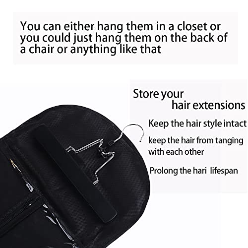 RJMBMUP Hair Extensions Storage Bag with Hanger Hairpieces Storage Holder Wigs Carrier Case for Store Style Hair Black Color