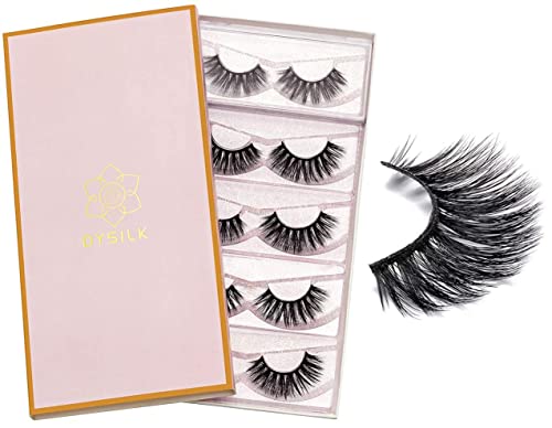 DYSILK 5 Pairs 6D Lashes Faux Mink Eyelashes Cat Eye Fluffy Natural Look False Eyelashes Long Lashes Pack Mink Lashes Soft Reusable Eye Lashes |C