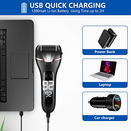 Electric Foot File, Eojjoisee® Hard Skin Remover, Rechargeable Callus Remover for Feet, 16 in 1 Pedicure kit with 3 Rollers LED Light, Foot Care