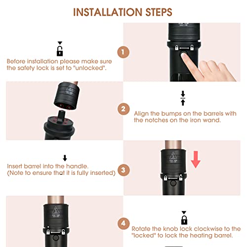 janelove Hair Curler, Curling Wand,6 in 1 Hair Iron Set for Long/Short Hair, with 5 Interchangeable Ceramic Barrel,Include Large/Small Hair Waver