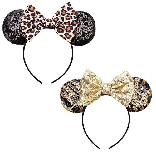 DRESHOW 2 Pack Mouse Ears Bow Headbands Glitter Party Decoration Cosplay Costume for Girls & Women