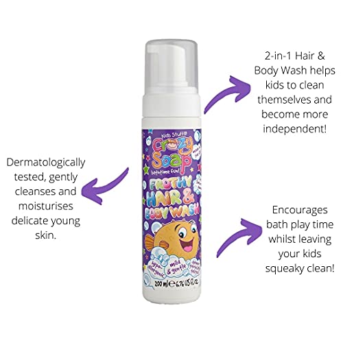 Kids Stuff Crazy Soap Strawberry Frothy Hair & Body Wash | Dermatologically Tested | Kids Body Wash | Mild & Gentle | Vegan | Cruelty Free | 200m