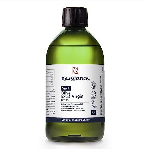 Naissance Organic Extra Virgin Olive Oil (No. 223) 500ml - Pure, Natural, Certified Organic, Unrefined, Cold Pressed, Vegan - Ideal for Skincare,
