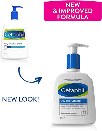 Cetaphil Oily Skin Cleanser, 473ml, Face Wash, For Combination to Oily Sensitive Skin, With Niacinamide