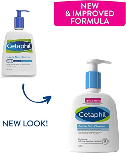 Cetaphil Gentle Skin Cleanser, 473ml, Face & Body Wash, For Normal To Dry Sensitive Skin, With Niacinamide & Glycerin, Soap Free