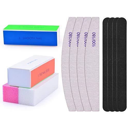 Nail File Set 12 Pcs Nail Files and Buffers 4 Shapes Professional Nail Files Block 100/180 Grit Double Sided Emery Board Manicure Set for Nail Tr
