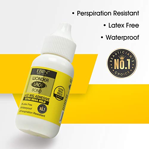 EBIN NEW YORK Wonder Lace Bond Extra Mega Hold 1.18oz - No Residue Improved Formula Easy to Apply Fast Drying Waterproof Latex Free Perspiration