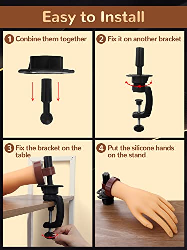 Deciniee Practice Hand for Acrylic Nails, Flexible Nail Practice Hand with 240 Pcs Nail Tips, Silicone Practice Nail Hand, Fake Hand with Stand f