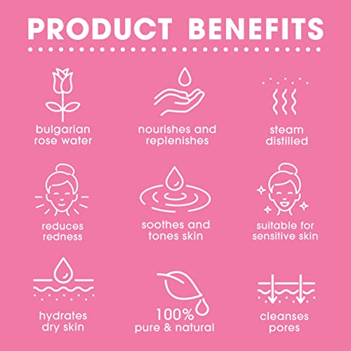 Pure Rose Water by Derora - 100% Pure & Natural Hydrolat Spray | Skincare for Soothing & Hydrating The Skin, Face & Hair | Vegan & Cruelty Free (