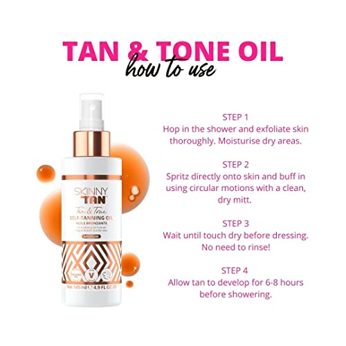 Skinny Tan Tan & Tone Self Tan Oil - Streak Free Natural Looking Fake Tan with Coconut Oil, Enriched with Guarana Extract to Tone & Firm Skin, Cr