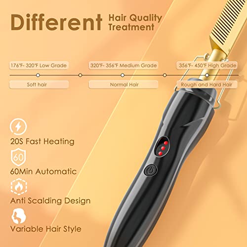 Hot Comb, Electric Hot Comb Hair Straightener for Wigs, Professional Ceramic High Heat Press Comb, Multifunctional Copper Hair Curler, Portable A