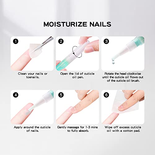 Saviland 6Pcs Cuticle Oil Pen - Cuticle Oil for Nail Care, Fruity Natural Ingredients Nail Oil Pen, Nail Strengthener Oil for Nail Smoothing, Nou