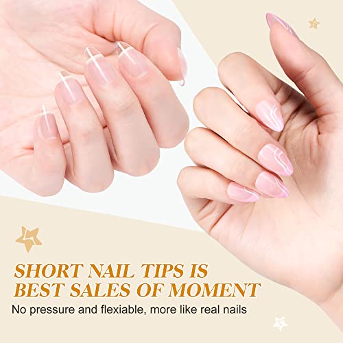 Gelike ec Nail Tips and Glue Gel Kit SHORT ALMOND Nail Tips for Gel Extensions 240PCS, Soft Gel Full Cover Nail Tips, 6 In 1 Nail Glue UV, Mini U