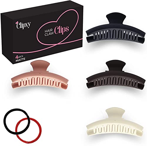 CLIPXY Premium Claw Clips – Set of 10 Pcs Hair Claw Clip with Hair Bands – Sturdy and Durable Hair Clips Women – 3.6 Inch Matte Coated Hair Claw