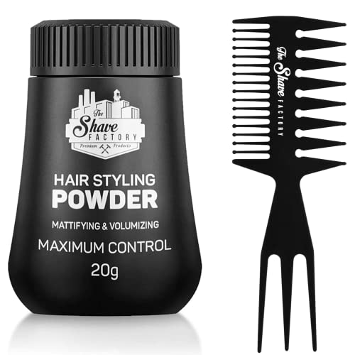 The Shave Factory Hair Styling Powder - Mattifying and Volumizing Powder, with comb types suitable for all areas of use, hair comb and powder wax
