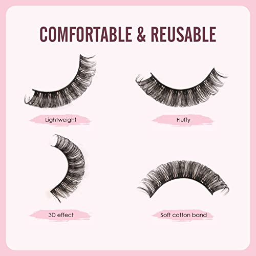 Glowingwin Cat Eyelashes Volume 3D Hybrid Natural Look Fake Russian Strip Lashes 10 Pairs Dramatic Fluffy Handmade Reusable D Curl False Eyelashe