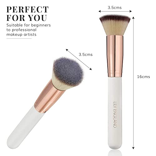 Kabuki Brush for Makeup - Flat Top Foundation Brush for Blending Liquid, Cream and Powder - Professional, Cruelty Free in Rose Gold by Lily Engla