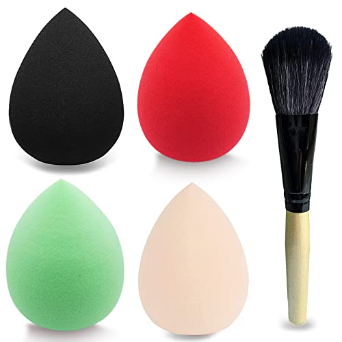Makeup Sponge Blender Set of 5 Pcs & Foundation Brushes 1Pcs, Mocarheri Soft Sponge For Liquid Foundation, Creams, and Powders,Latex Free Wet and