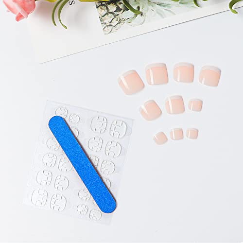foreverLily 140 PCS French False Toenails, French Short Toenails 14 Size Stick on French Toenails Press on French Toenails Artificial Natural Fre