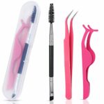KELYDI 3 Piece Set of Curved Nib Eyelash Tweezers False Eyelash Clip and Eyelash Brush, Extend and Modify False Eye Lashes Tool