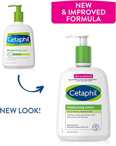 Cetaphil Face & Body Moisturiser, 473ml, Moisturising Lotion For Normal To Dry, Sensitive Skin, With Niacinamide & Vitamin E