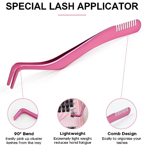 Cluster Eyelashes Extensions Kit, 240 Pcs 20D+40D 9-14mm 0.07D Curl Mixed Individual DIY Lashes with Lash Bond & Seal and Applicator,Cluster Lash