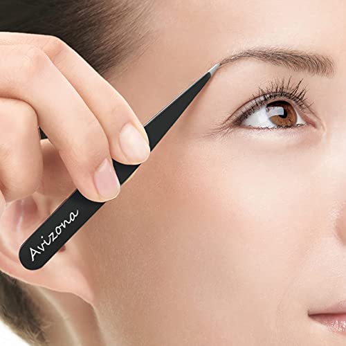 Avizona Set of 4 Precision Tweezers for Facial Hair Women & Men Professional Eyebrow Tweezers for ingrown Hair Black Color Coated tweezer Set wit