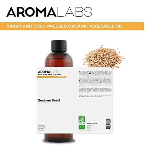 ORGANIC - SESAME SEED Oil - 250mL - 100% Pure, Natural, Cold Pressed and AB Certified - AROMA LABS (French Brand)