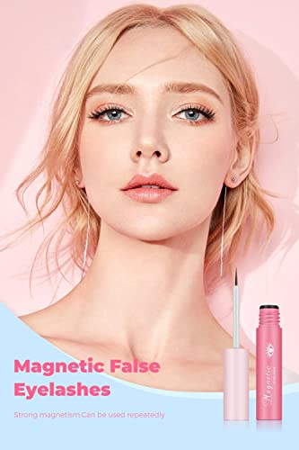 Magnetic Eyelashes,5 Pairs Upgraded Eyelashes with Eyeliner Kit,2 Tube Eyeliners with Magnetic Eyelashes Natural Look, Realistic and Soft False E